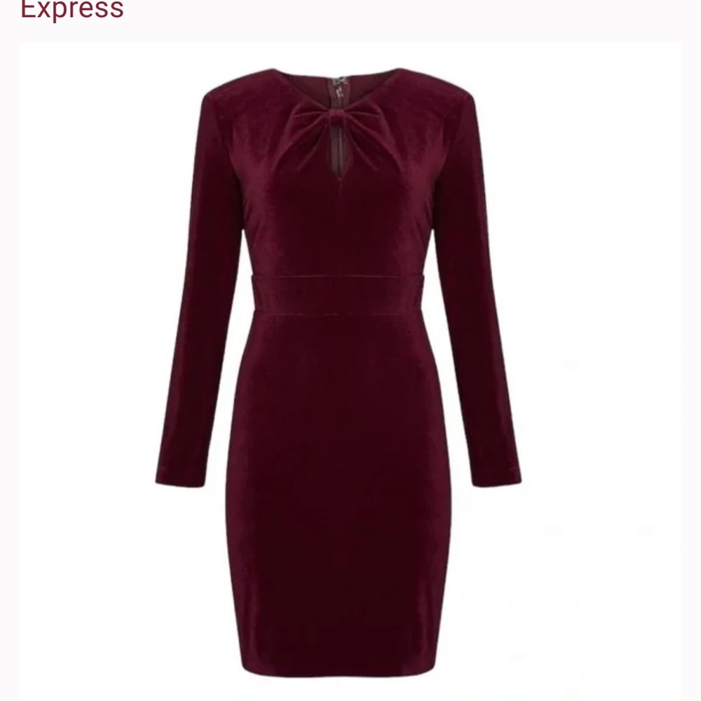 Express Sheath Wine color Velvet, Long Sleeve, Key hole detail, NWT